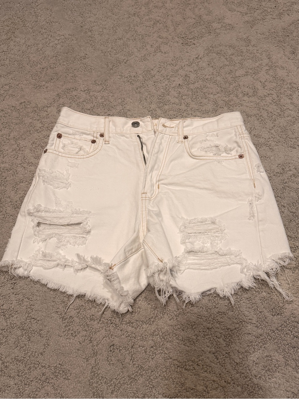 American Eagle  High-Rise Distressed White Denim Shorts